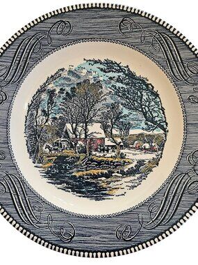 Royal Americana Blue Dinner Plate 10" countryside Currier Ives ironstone
